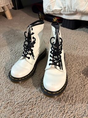 Dr. Martens White Combat Boots with Black Laces